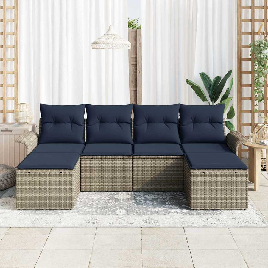 Tuin Sofa Set met kussen met opslag 6 pcs Grijs Poly riet