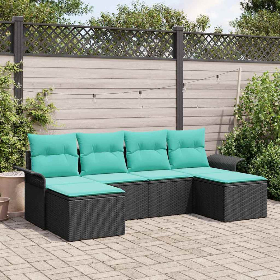 Tuin Sofa Set met kussen met opslag 6 pcs Zwart Poly riet