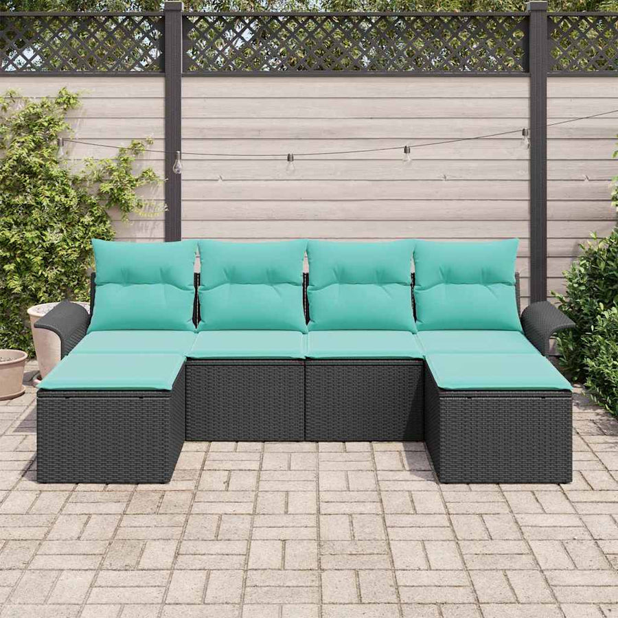 Tuin Sofa Set met kussen met opslag 6 pcs Zwart Poly riet