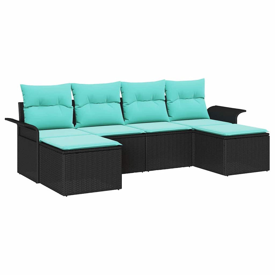Tuin Sofa Set met kussen met opslag 6 pcs Zwart Poly riet