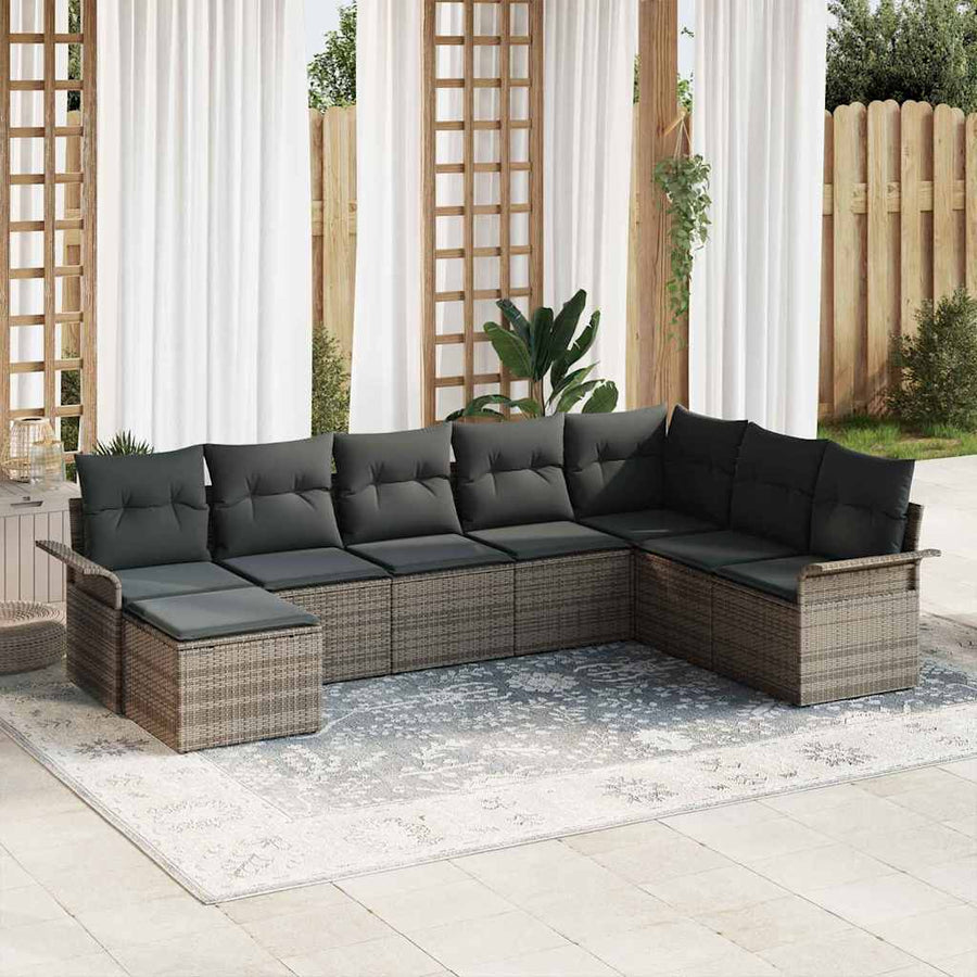 Tuin Sofa Set met kussen met opslag 8 pcs Grijs Poly riet