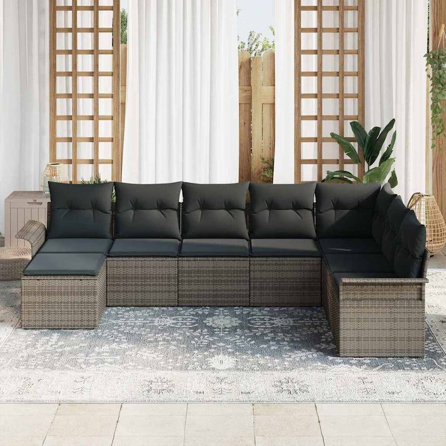 Tuin Sofa Set met kussen met opslag 8 pcs Grijs Poly riet