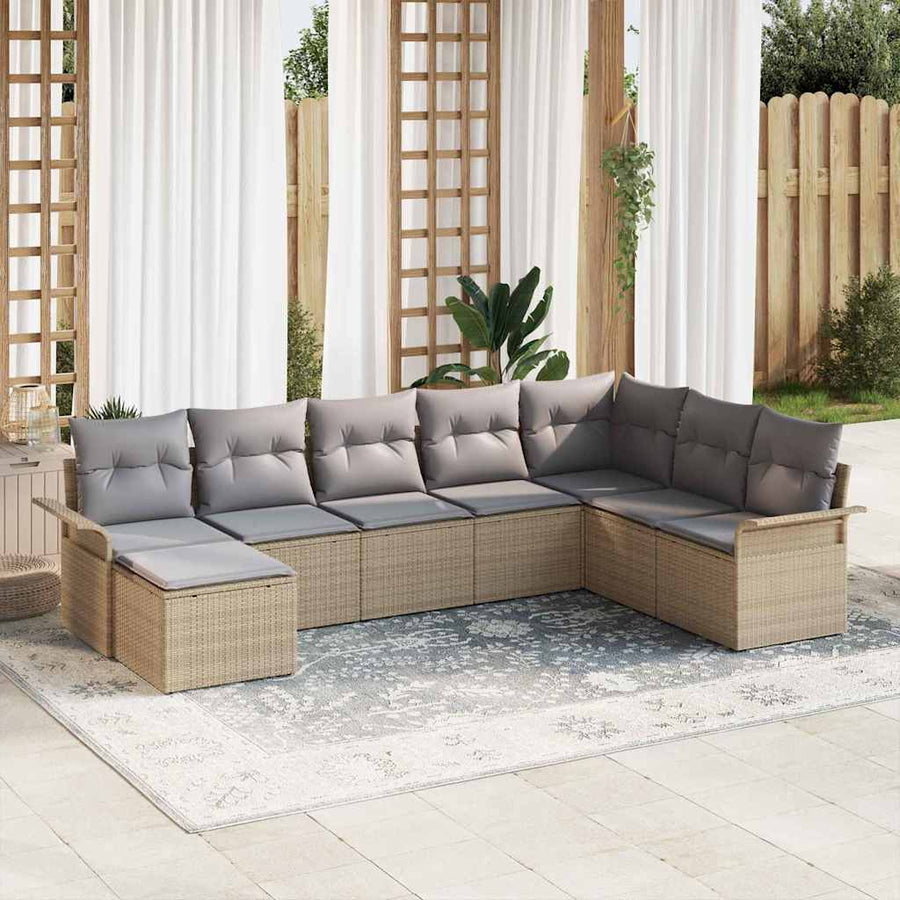 Tuin Sofa Set Met Kussen Met Opslag 8 Pcs Poly Riet beige en lichtgrijs zonder tafel