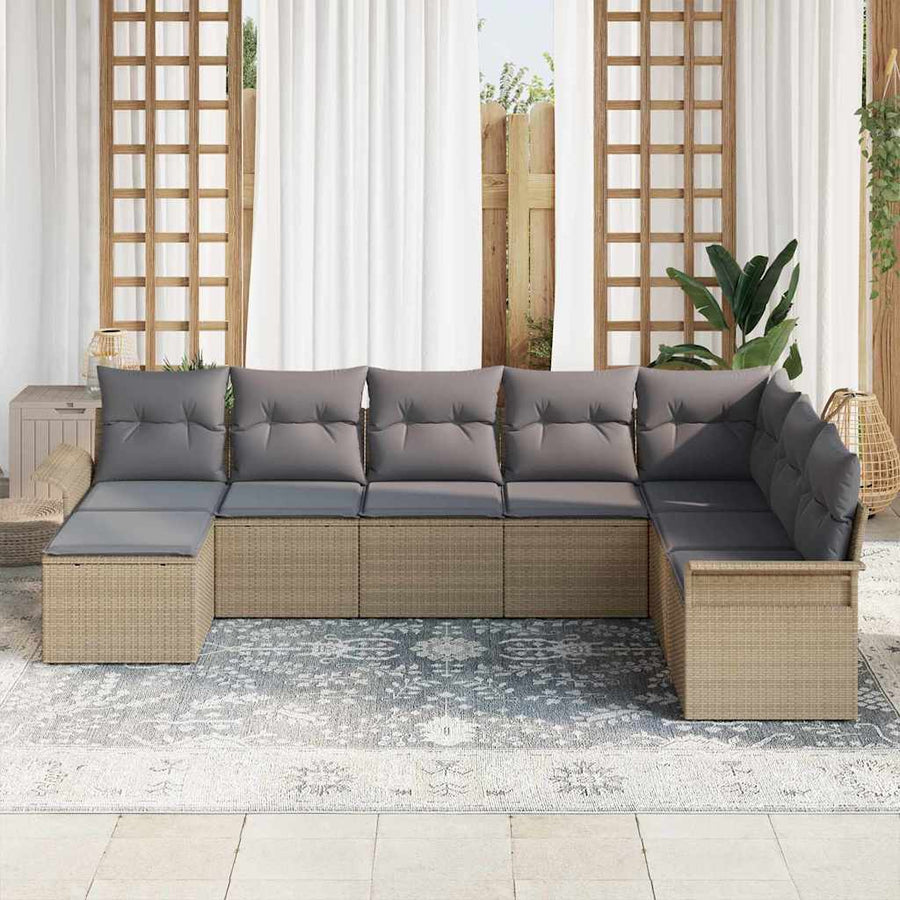 Tuin Sofa Set Met Kussen Met Opslag 8 Pcs Poly Riet beige en lichtgrijs zonder tafel