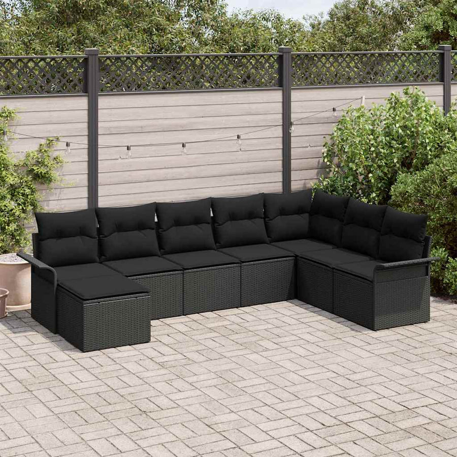 Tuin Sofa Set met kussen met opslag 8 pcs Zwart Poly riet