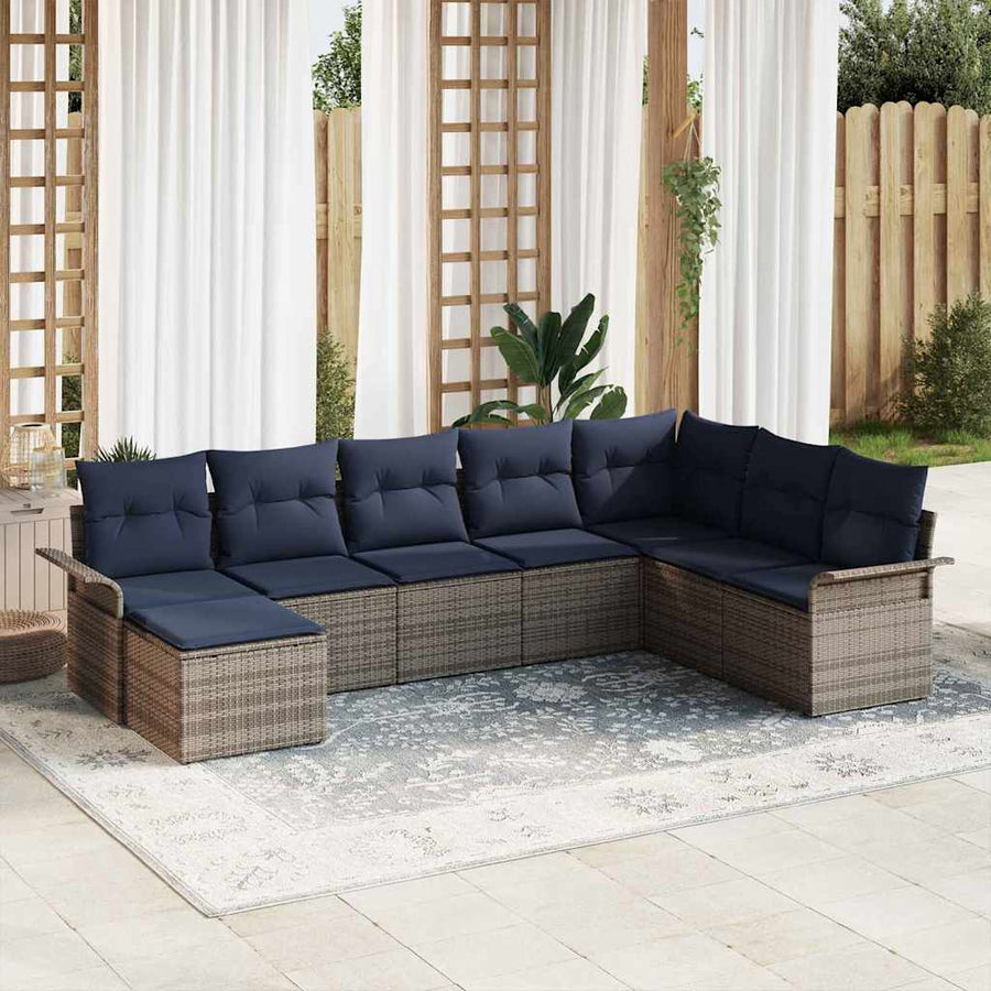 Tuin Sofa Set met kussen met opslag 8 pcs Lichtgrijs Poly riet