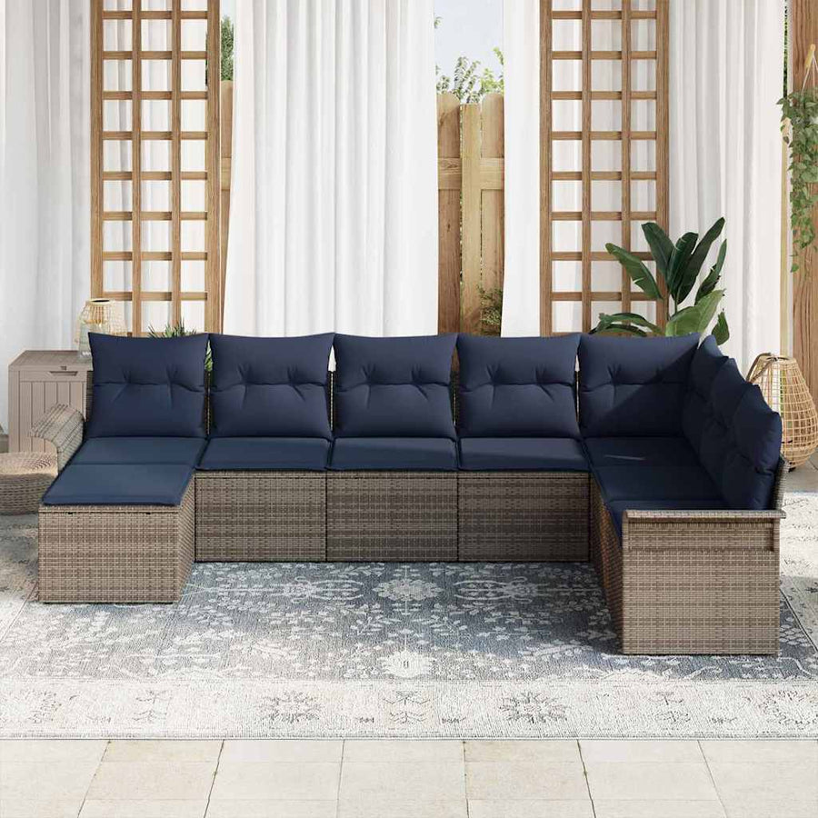 Tuin Sofa Set met kussen met opslag 8 pcs Lichtgrijs Poly riet