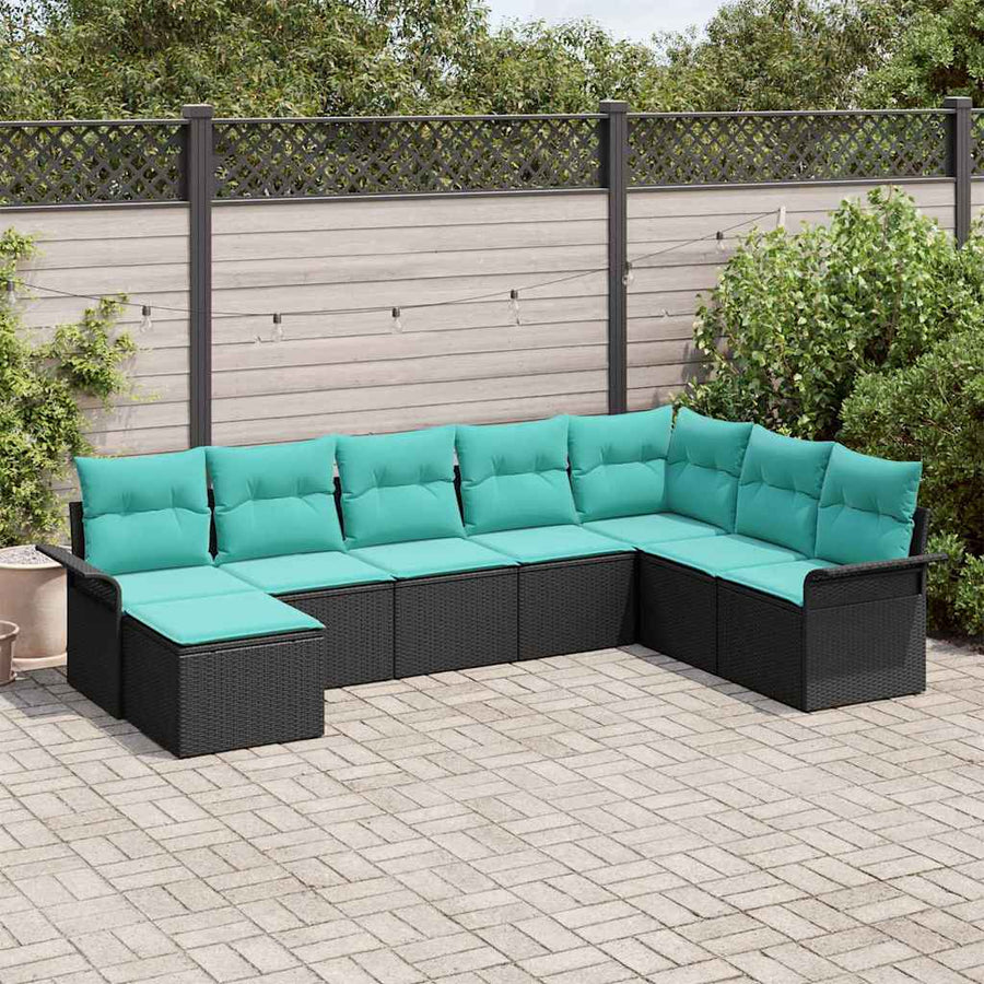 Tuin Sofa Set met kussen met opslag 8 pcs Zwart Poly riet