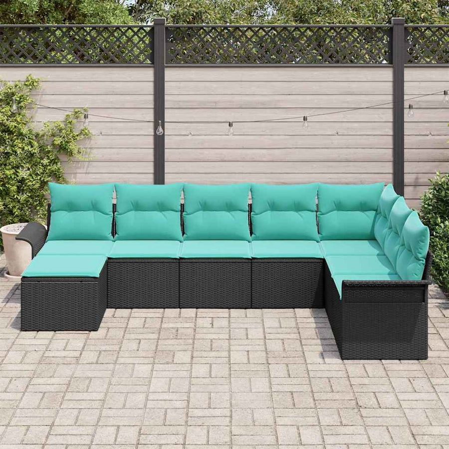 Tuin Sofa Set met kussen met opslag 8 pcs Zwart Poly riet