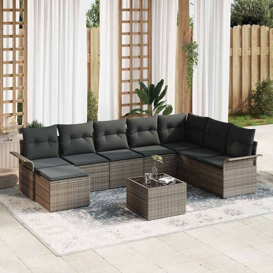 Tuin Sofa Set met kussen met opslag 9 pcs Zwart Poly riet