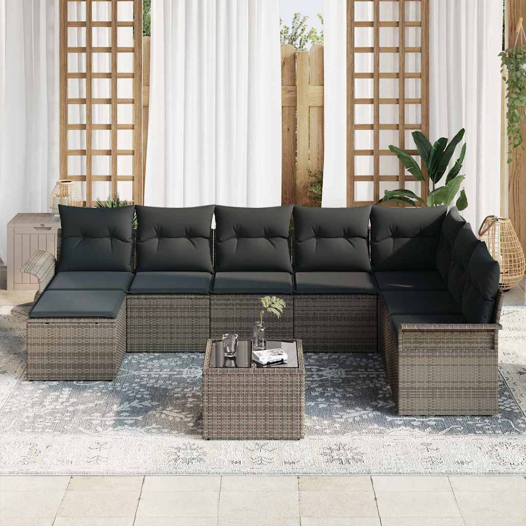 Tuin Sofa Set met kussen met opslag 9 pcs Zwart Poly riet