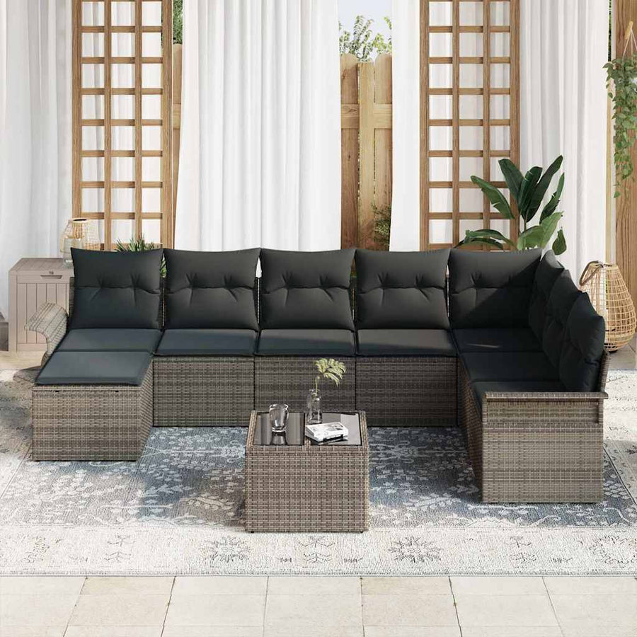 Tuin Sofa Set met kussen met opslag 9 pcs Zwart Poly riet