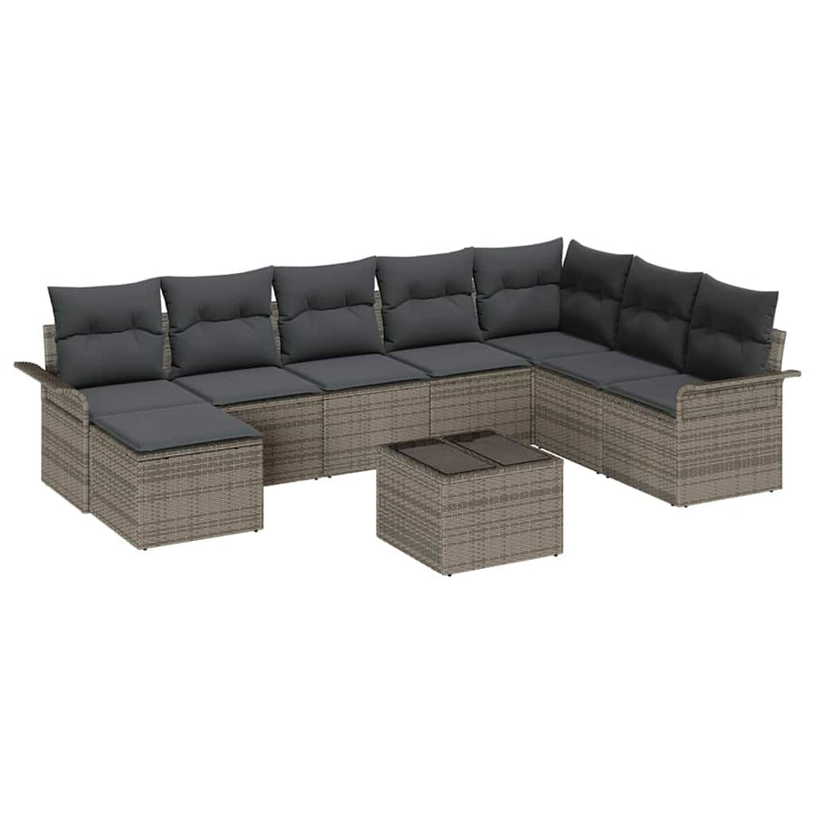 Tuin Sofa Set met kussen met opslag 9 pcs Zwart Poly riet