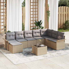 Tuin Sofa Set Met Kussen Met Opslag 9 Pcs Zwart Poly Riet beige en lichtgrijs met tafel
