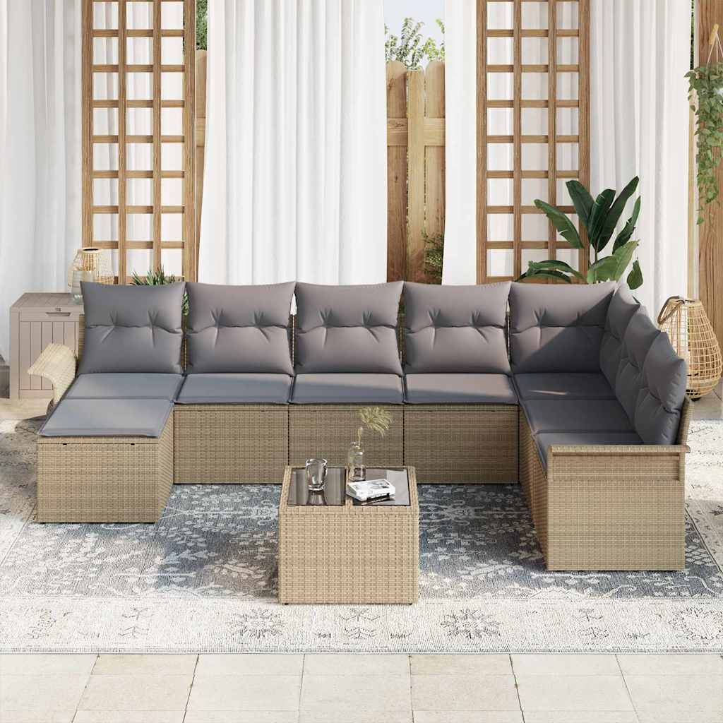 Tuin Sofa Set Met Kussen Met Opslag 9 Pcs Zwart Poly Riet beige en lichtgrijs met tafel