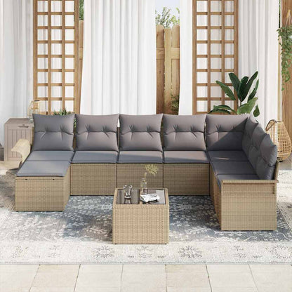 Tuin Sofa Set Met Kussen Met Opslag 9 Pcs Zwart Poly Riet beige en lichtgrijs met tafel