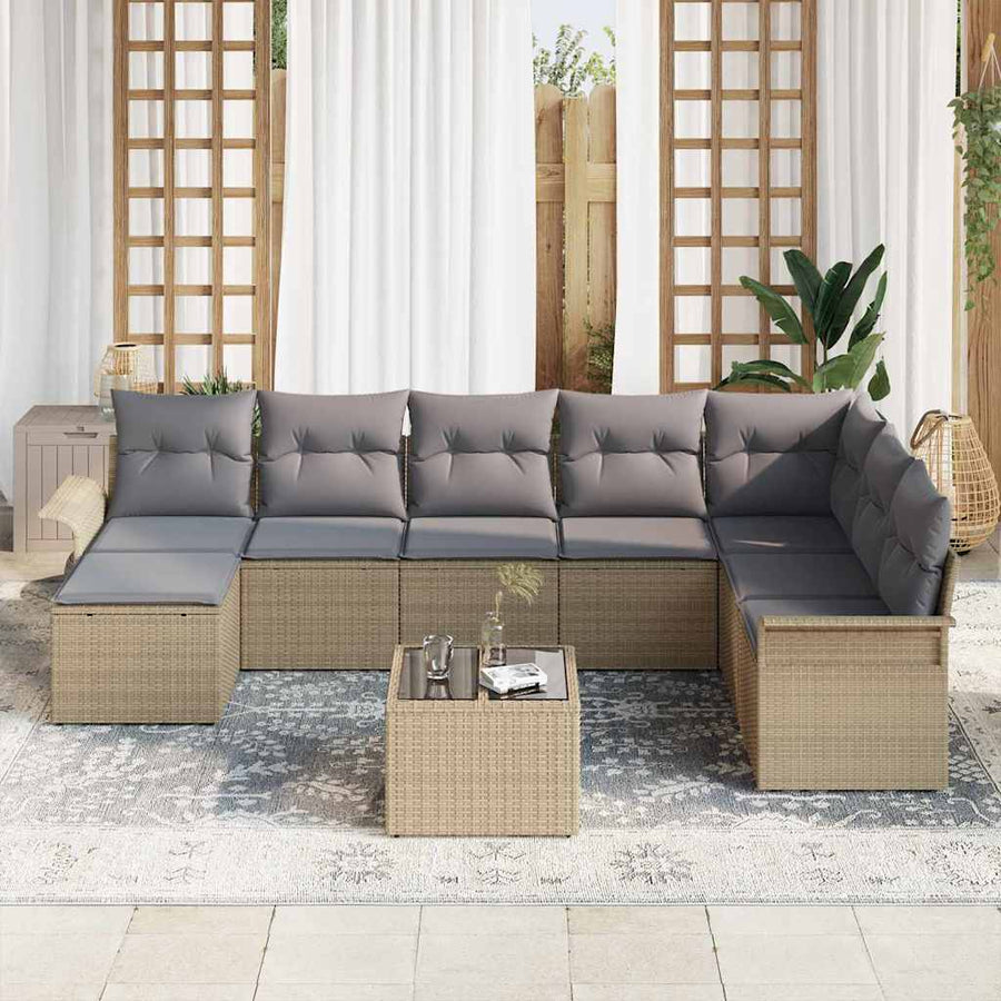 Tuin Sofa Set Met Kussen Met Opslag 9 Pcs Zwart Poly Riet beige en lichtgrijs met tafel