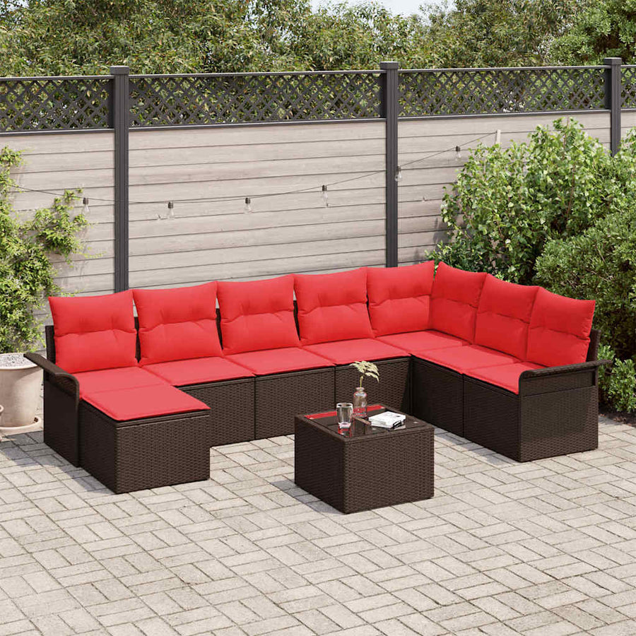 Tuin Sofa Set met kussen met opslag 9 pcs Bruin Poly riet