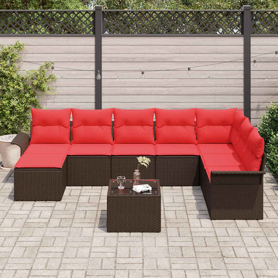 Tuin Sofa Set met kussen met opslag 9 pcs Bruin Poly riet