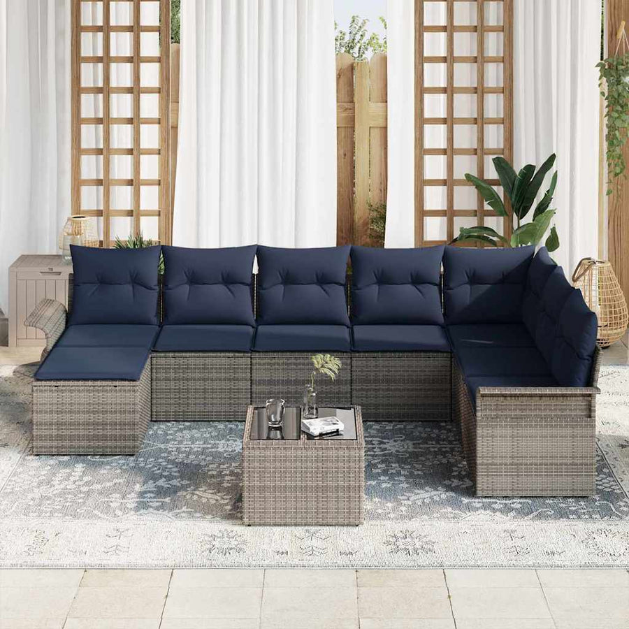 Tuin Sofa Set met kussen met opslag 9 pcs Grijs Poly riet