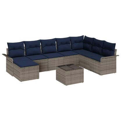 Tuin Sofa Set met kussen met opslag 9 pcs Grijs Poly riet