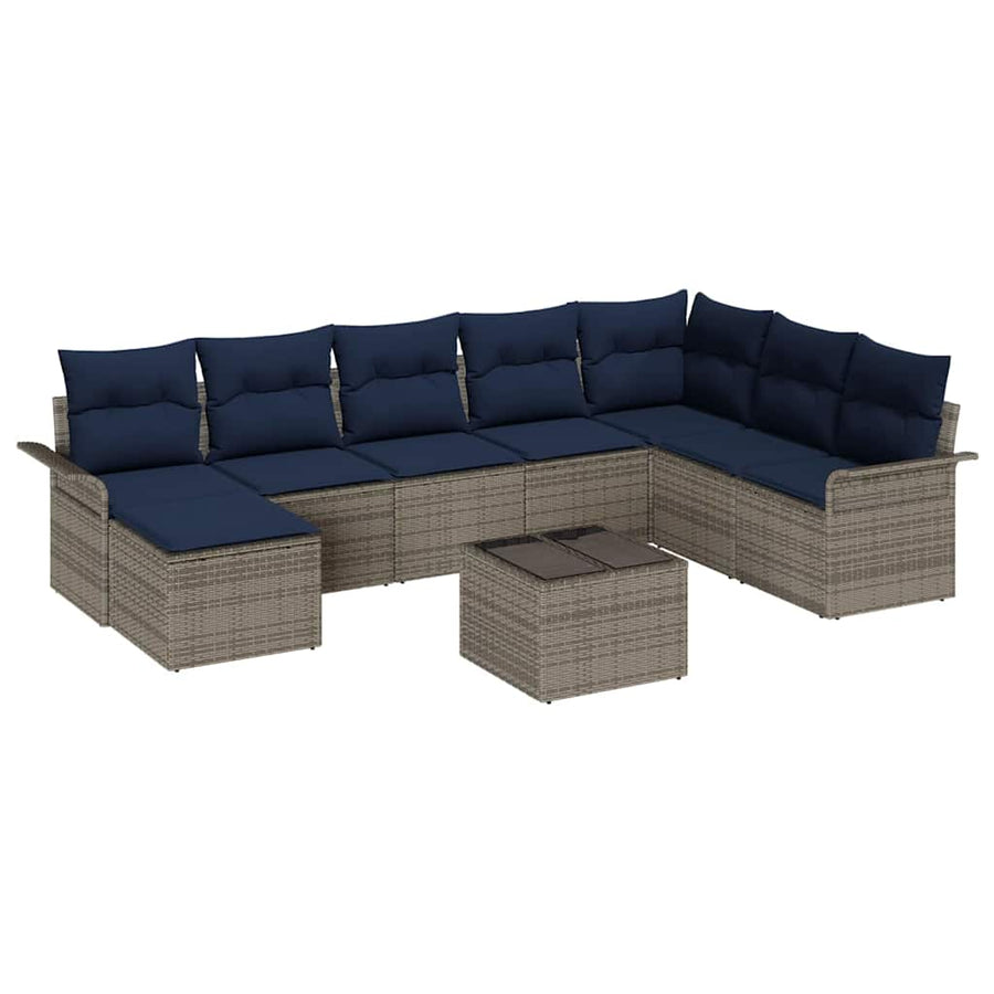 Tuin Sofa Set met kussen met opslag 9 pcs Grijs Poly riet