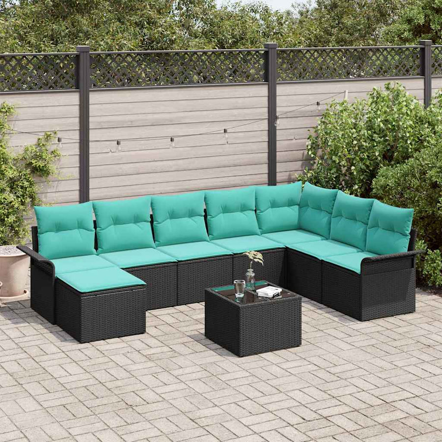 Tuin Sofa Set met kussen met opslag 9 pcs Zwart Poly riet