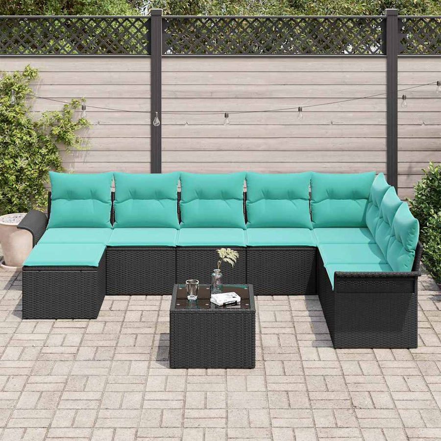 Tuin Sofa Set met kussen met opslag 9 pcs Zwart Poly riet