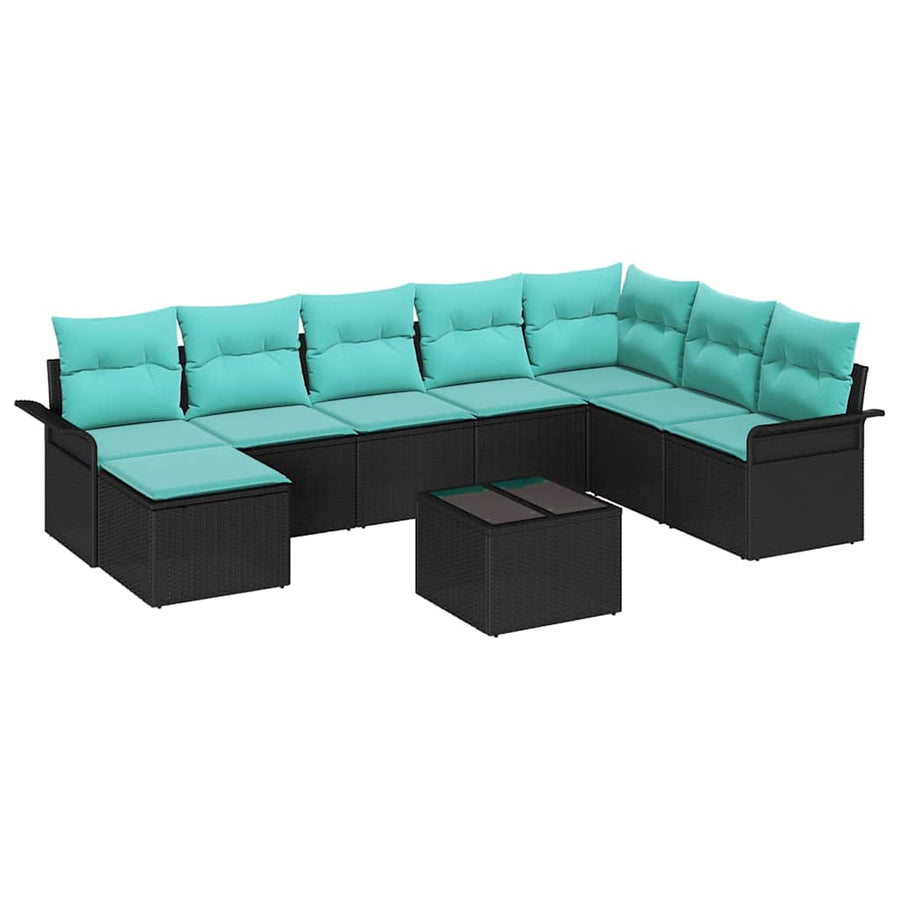 Tuin Sofa Set met kussen met opslag 9 pcs Zwart Poly riet