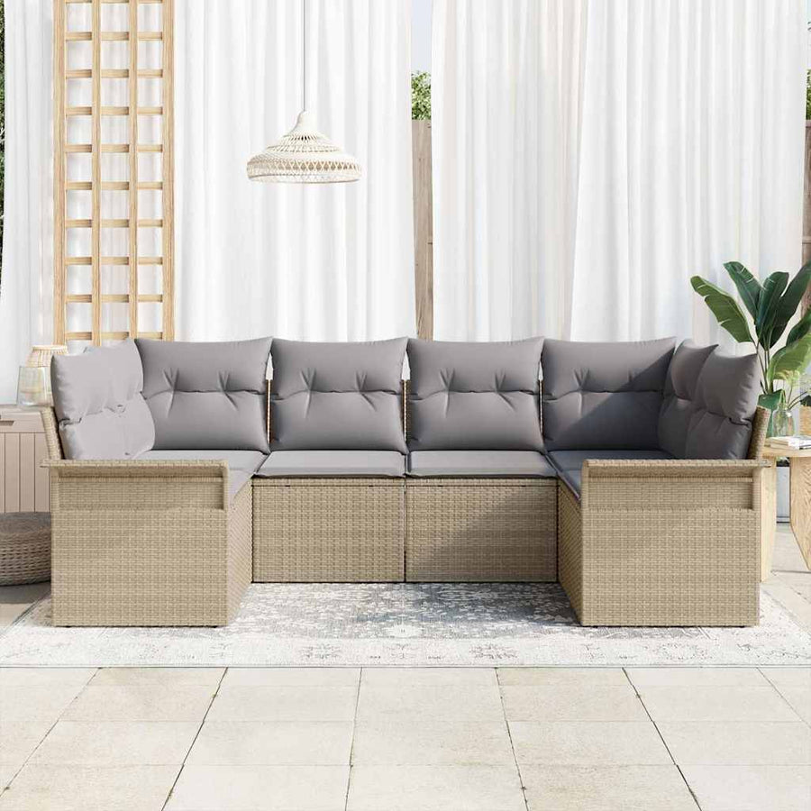 Tuin Sofa Set Met Kussen Met Opslag 6 Pcs Poly Riet beige en lichtgrijs