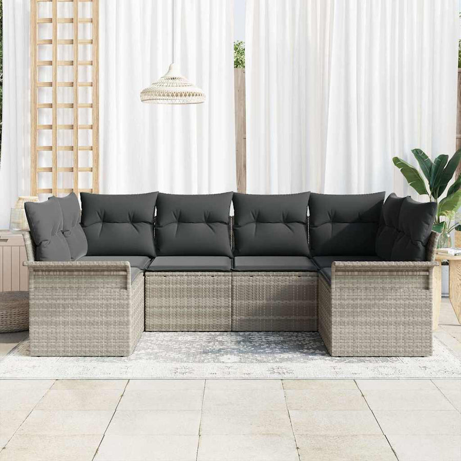 Tuin Sofa Set met kussen met opslag 6 pcs Lichtgrijs Poly riet