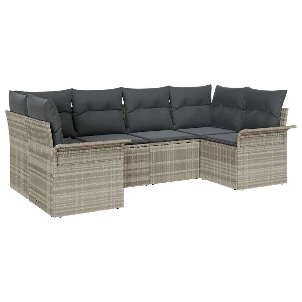 Tuin Sofa Set met kussen met opslag 6 pcs Lichtgrijs Poly riet