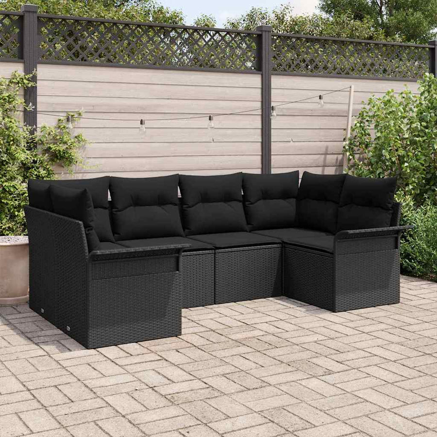 Tuin Sofa Set met kussen met opslag 6 pcs Zwart Poly riet