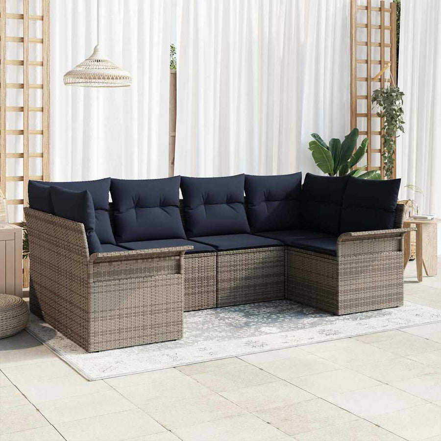 Tuin Sofa Set met opslag 6 pcs Grijs Poly riet