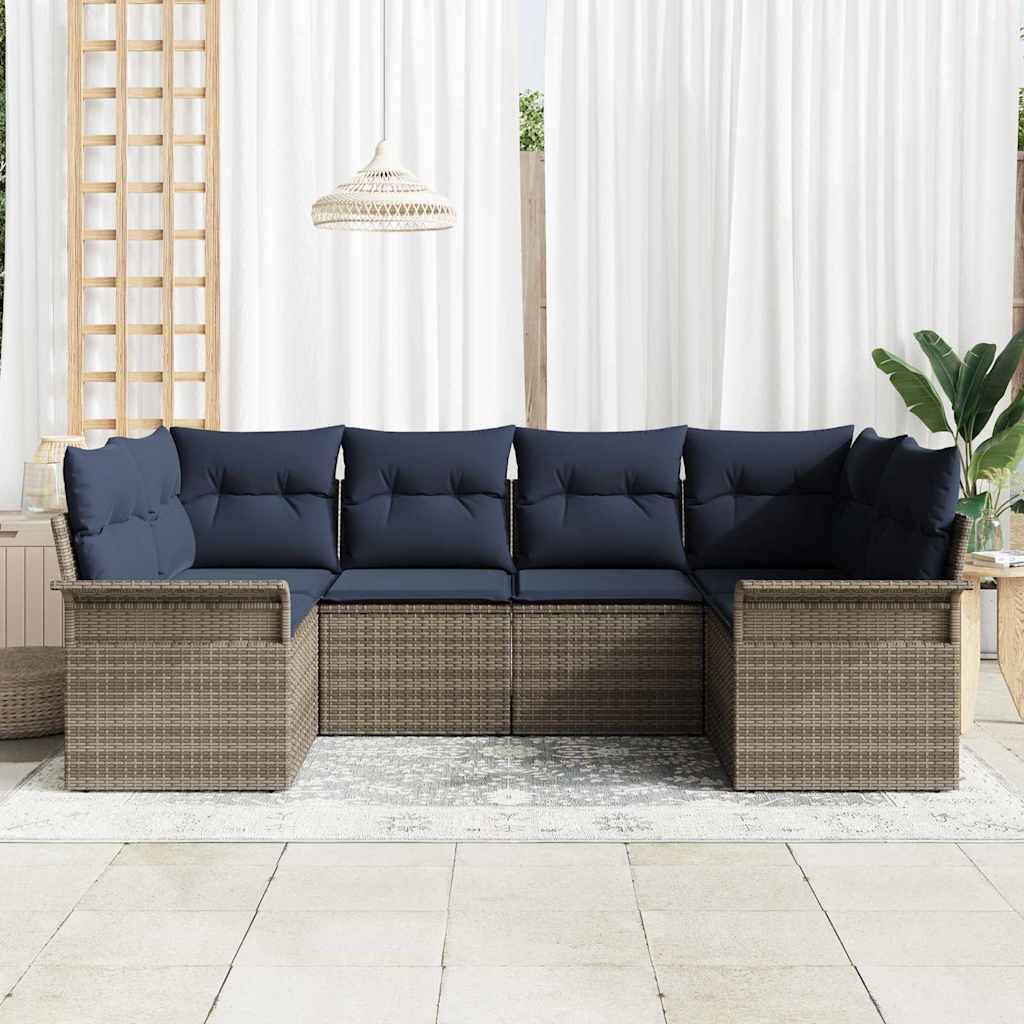 Tuin Sofa Set met opslag 6 pcs Grijs Poly riet