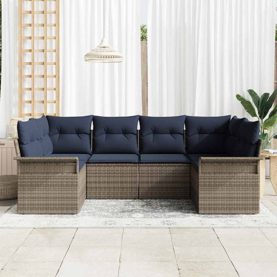 Tuin Sofa Set met opslag 6 pcs Grijs Poly riet