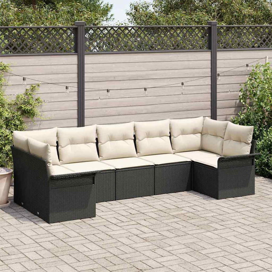 Tuin Sofa Set met kussen met opslag 7 pcs Zwart Poly riet