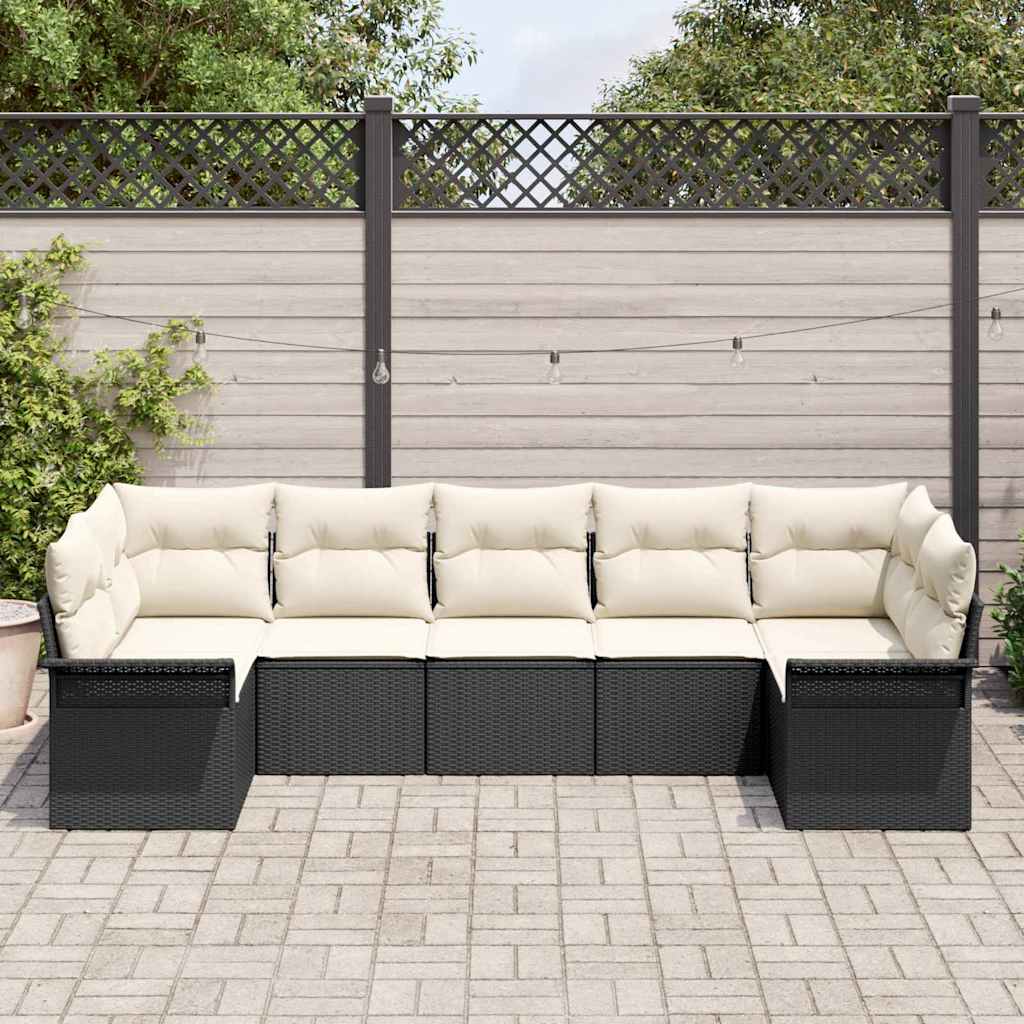 Tuin Sofa Set met kussen met opslag 7 pcs Zwart Poly riet