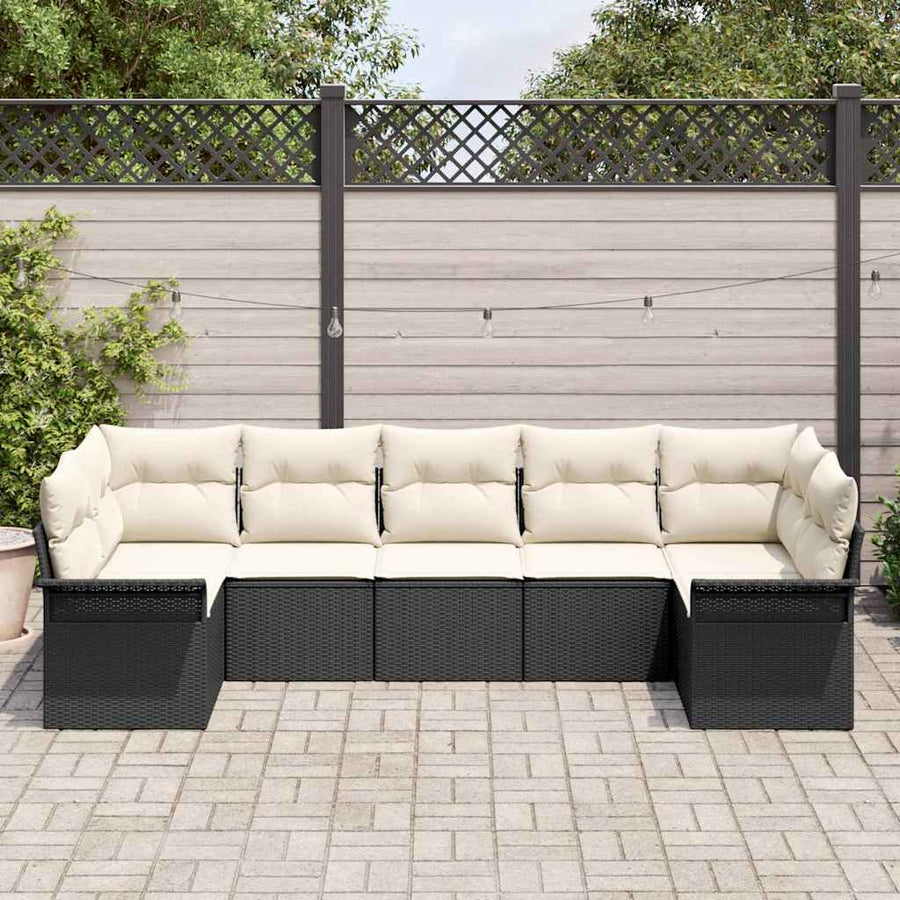 Tuin Sofa Set met kussen met opslag 7 pcs Zwart Poly riet