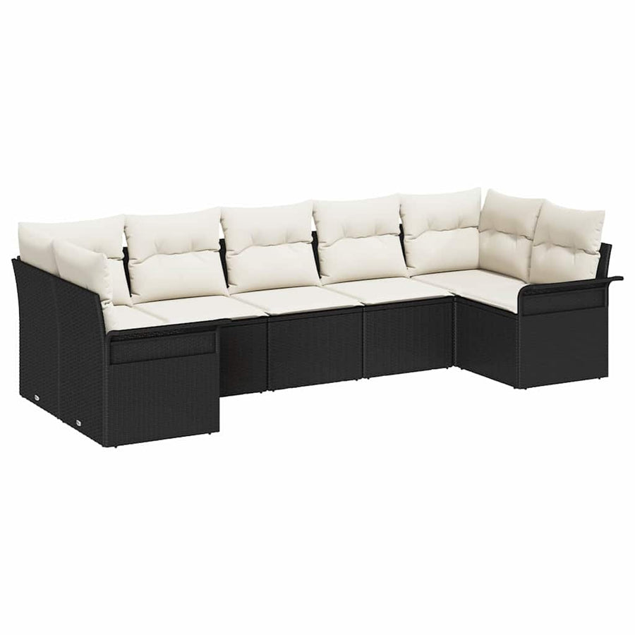 Tuin Sofa Set met kussen met opslag 7 pcs Zwart Poly riet