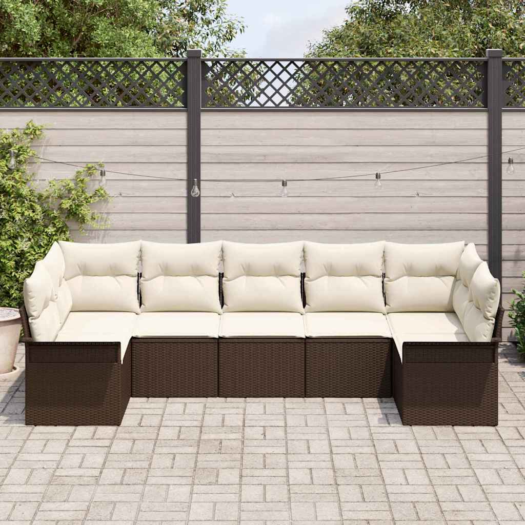 Tuin Sofa Set met kussen met opslag 7 pcs Bruin Poly riet