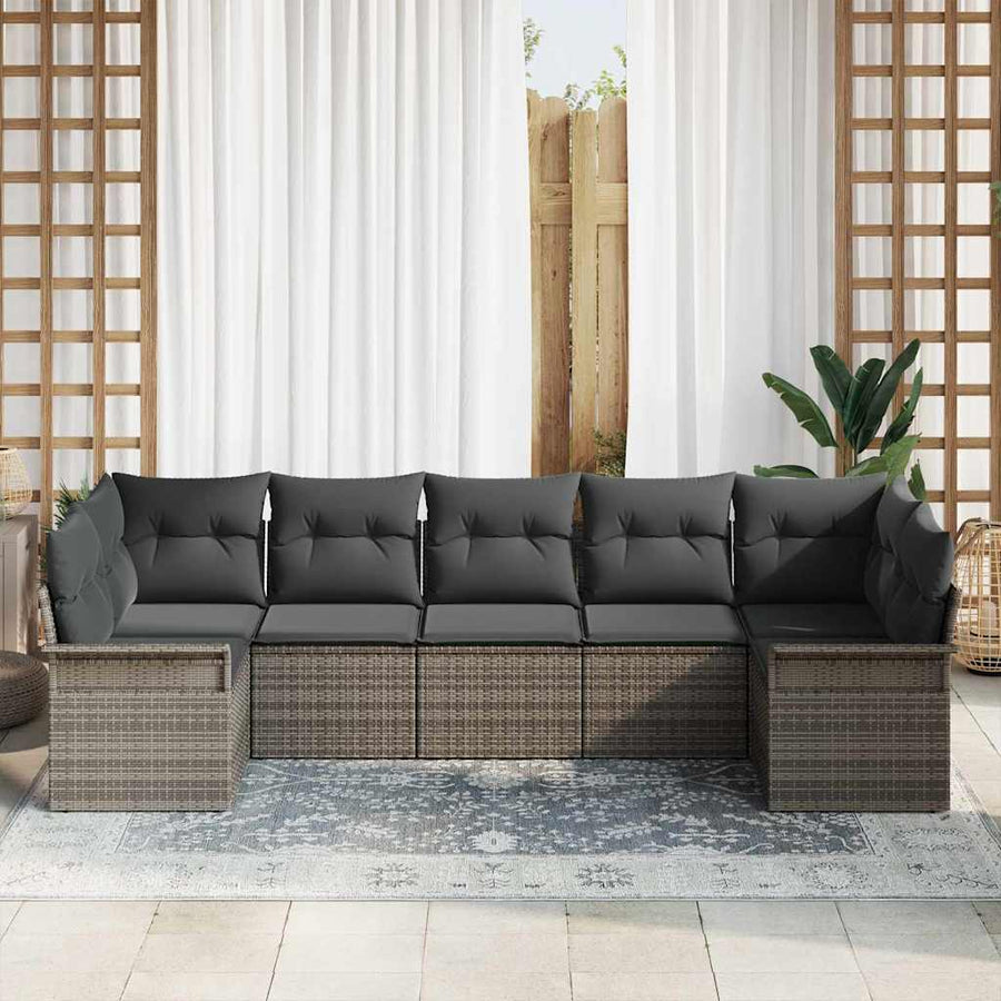 Tuin Sofa Set met kussen met opslag 7 pcs Grijs Poly riet