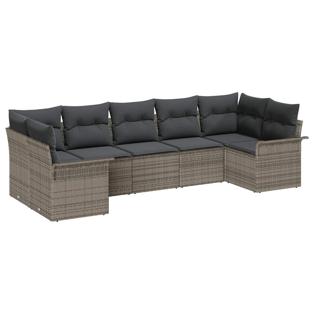 Tuin Sofa Set met kussen met opslag 7 pcs Grijs Poly riet