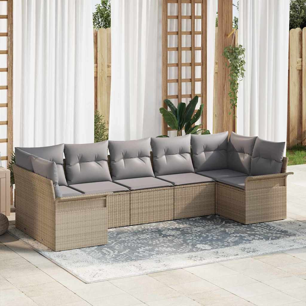 Tuin Sofa Set met kussen met opslag 7 pcs Beige Poly riet