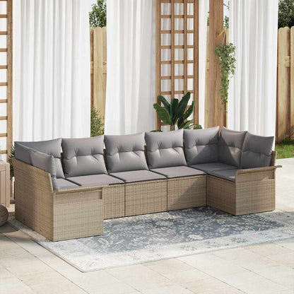 Tuin Sofa Set met kussen met opslag 7 pcs Beige Poly riet