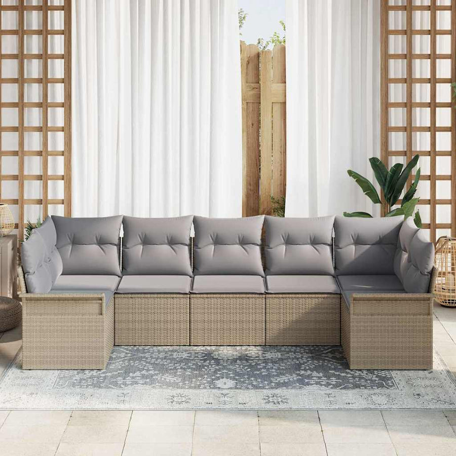 Tuin Sofa Set met kussen met opslag 7 pcs Beige Poly riet