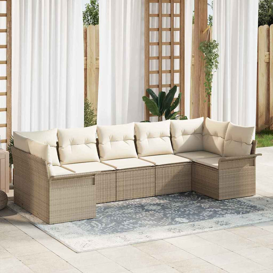 Tuin Sofa Set met kussen met opslag 7 pcs Beige Poly riet
