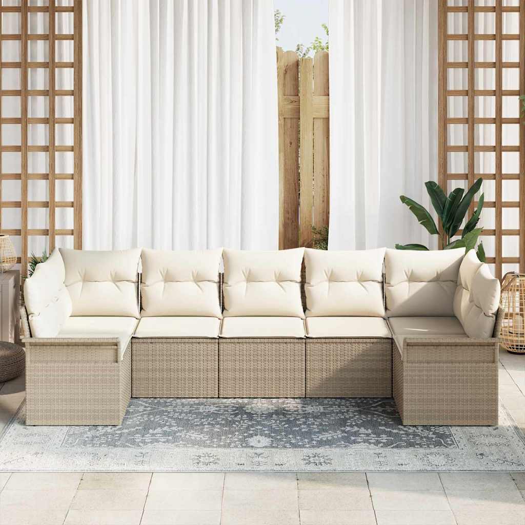 Tuin Sofa Set met kussen met opslag 7 pcs Beige Poly riet
