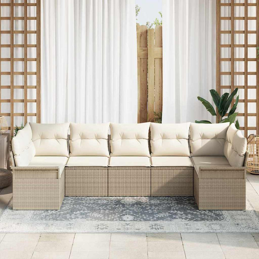Tuin Sofa Set met kussen met opslag 7 pcs Beige Poly riet