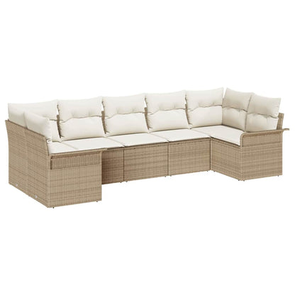 Tuin Sofa Set met kussen met opslag 7 pcs Beige Poly riet